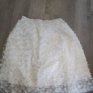 White Embellished A-Line Skirt Knee-Length